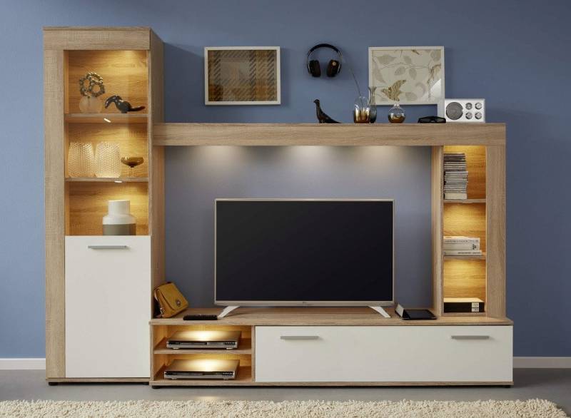 MCA furniture Wohnwand Wohnwand Logo, weiß / Eiche sägerau, 3-teilig, (3-St) von MCA furniture