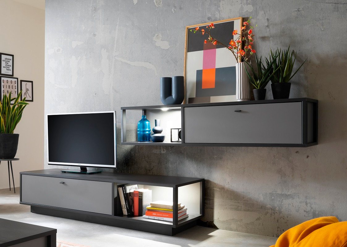 MCA furniture Wohnwand Wohnwand Wohnkombination Luxor, Royal Grey / anthrazit, 2-teilig, (4-St) von MCA furniture