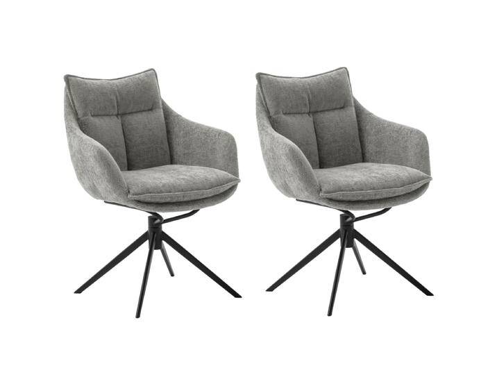MCA furniture drehbarer Esszimmerstuhl Parker mit Armlehne anthrazit im 2er-Set mit Rückhol- und Schwingfunktion Gestell schwarz oder Edelstahl von MCA-furniture