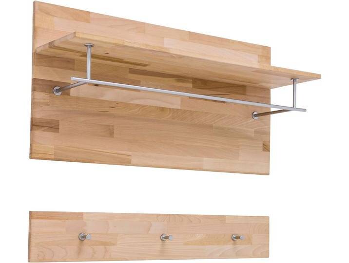 MCA living Garderobenpaneel Fenja Paneel mit Boden, Schlüsselpaneel, Wandpaneel, Wandboard (Set, 1 St), Massivholz, Kernbuche, Haken, Kleiderstange, Ablageboden von MCA-furniture