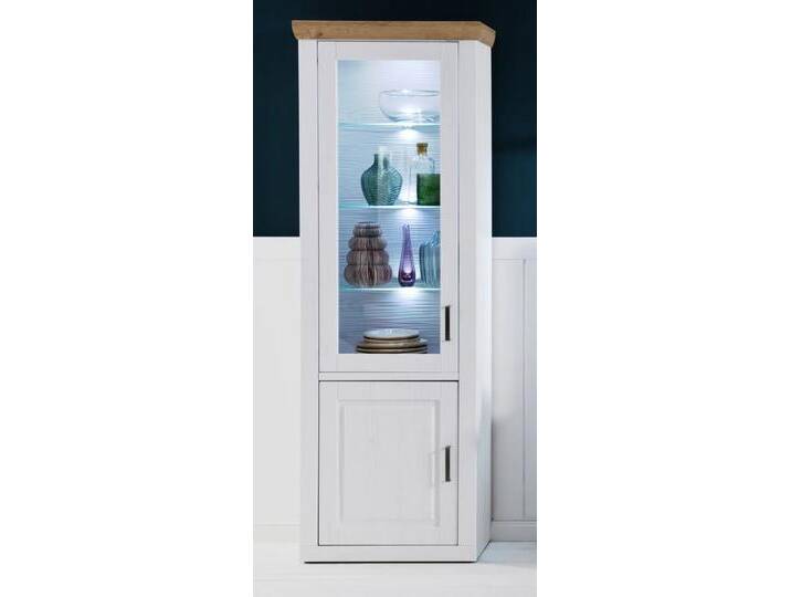 Vitrine Brixen Landhaus modern Pinie Aurelio / Grandson Oak mit 3er Set LED Glasbodenclips von MCA-furniture