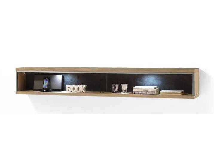 Wandregal Espero groß Asteiche Bianco LED Beleuchtung mit 2er Set LED Unterbauspot von MCA-furniture