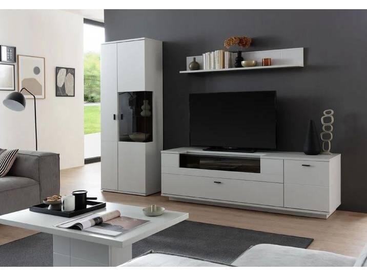 Wohnkombination Lissabon 2 Modern White 3-teilig Kombi-Vitrine mit Bandbeleuchtung von MCA-furniture