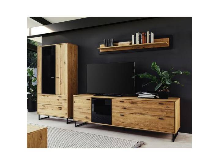 Wohnwand Anbauwand Arezzo 1 Wildeiche massiv / anthrazit 3-teilig LED Beleuchtung von MCA-furniture