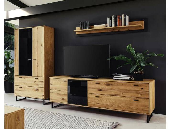 Wohnwand Anbauwand Arezzo 1 Wildeiche massiv / anthrazit 3-teilig LED Beleuchtung von MCA-furniture