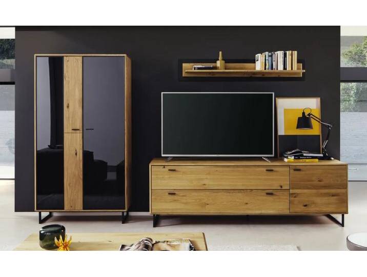 Wohnwand Anbauwand Arezzo Wildeiche massiv / anthrazit 3-teilig LED Beleuchtung von MCA-furniture