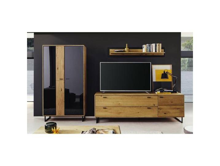 Wohnwand Anbauwand Arezzo Wildeiche massiv / anthrazit 3-teilig LED Beleuchtung von MCA-furniture