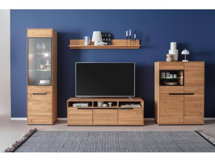 Wohnwand MCA LIVING Araya Wohnkombination I , braun (eichenfarben), B:337,5cm H:195,5cm T:45,5cm, Holzwerkstoff, Massivholz, Kastenmöbel-Sets, Schubkästen/ Türen gedämpft von MCA-furniture