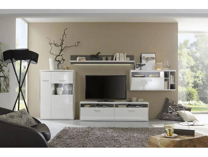 Wohnwand Trento 1 weiß Hochglanz 4-teilig LED Beleuchtung von MCA-furniture