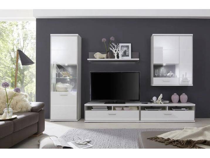 Wohnwand Trento 4 weiß Hochglanz 5-teilig LED Beleuchtung von MCA-furniture