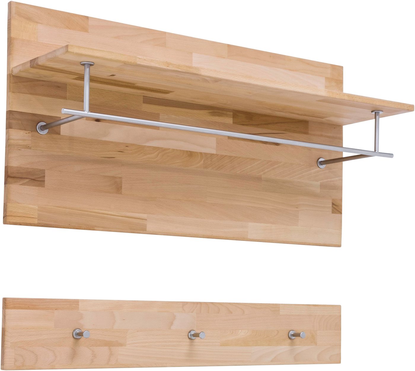 MCA living Garderobenpaneel Fenja Paneel mit Boden, Schlüsselpaneel, Wandpaneel, Wandboard (Set, 1 St), Massivholz, Kernbuche, Haken, Kleiderstange, Ablageboden,Breite 100 cm von MCA living