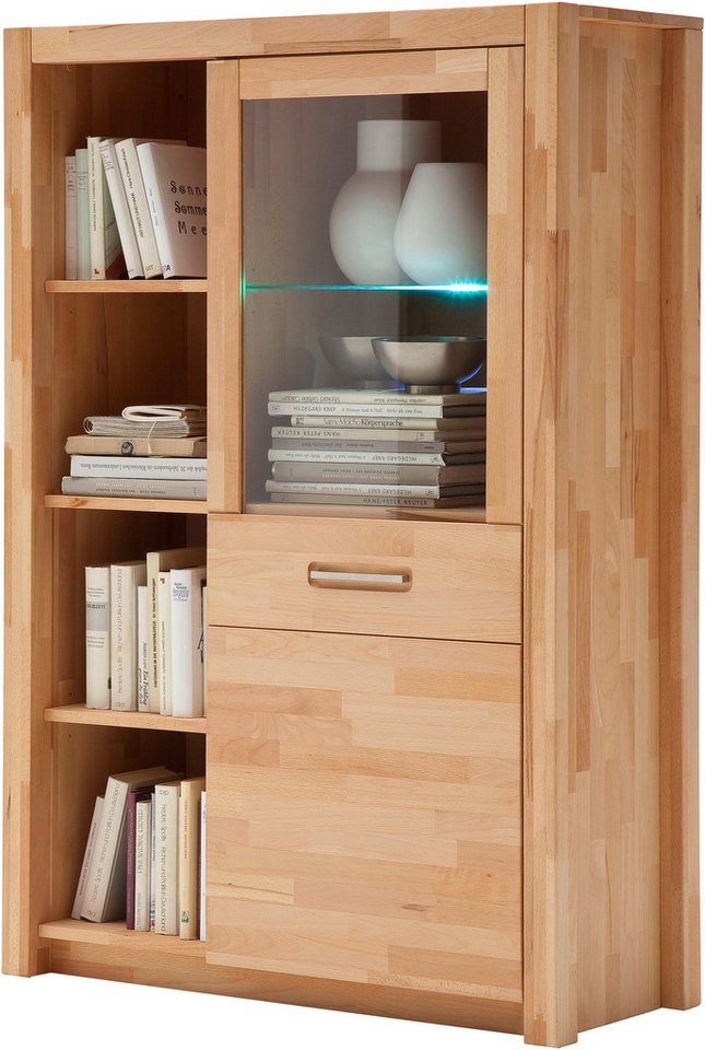 MCA living Vitrine Fenja Kombivitrine, Glasvitrine, Standvitrine (Set, 1-St., 1 Stück) Massivholz, 1 Holz- Glastür, 4 offene Fächer, Made in Europe von MCA living