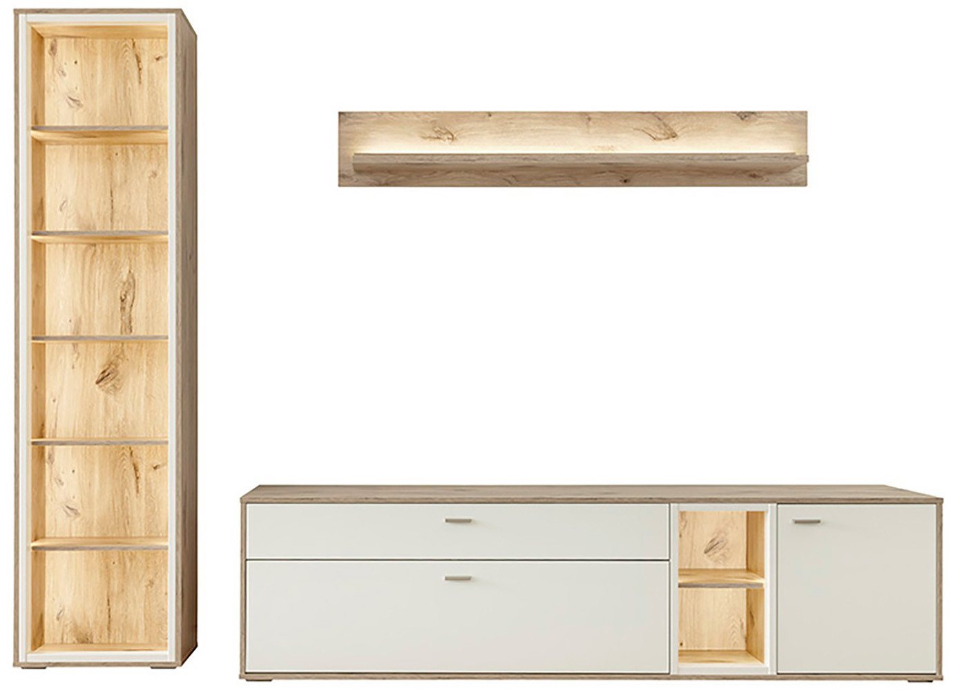 MCA furniture Wohnwand SANTERNO, (Komplett-Set, 3-St., 3-teilg), Wohnzimmer Set (3-tlg), Türen & Schubkästen gedämpft, Breite 264 cm von MCA furniture