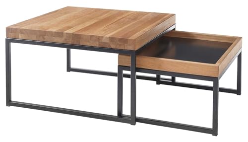 Robas Lund, 2er-Set, Couchtisch/Beistelltisch LUBAO, Tischplatte in Asteiche massiv geölt/Tablettform Holzwerkstoff, Metallgestell schwarz Robas Lund, 2er-Set, Couchtisch/Beistelltisch LUBAO, Tischplatte in Asteiche massiv geölt/Tablettform Holzwerkstoff, Metallgestell schwarz von MCA
