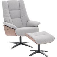Neuwertig] MCA Relaxsessel + Hocker HHG-242, Fernsehsessel Liegesessel, Bouclé Stoff Holz grau von MCA