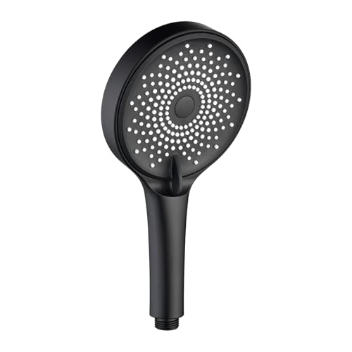 MCADYS Handbrause Schwarz mit 3 Strahlarten, Wassersparender Duschkopf 9 l/min, Runde Duschbrause (Durchmesser 110 mm) mit Antikalk-Funktion von MCADYS