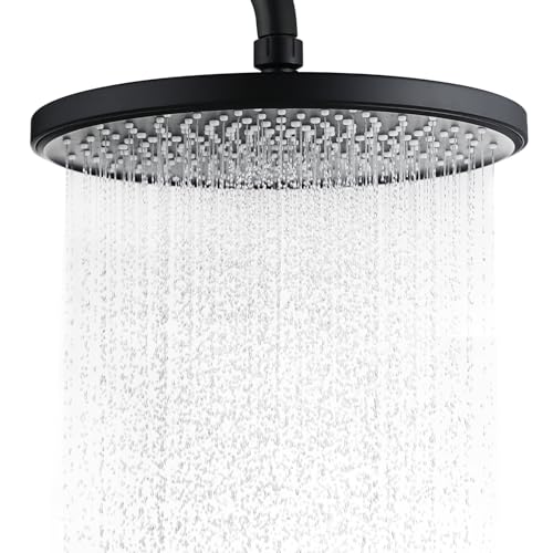 MCADYS Regendusche Duschkopf 10 Zoll mit Antikalk-Noppen, Wassersparender Regenduschkopf Dusche, 360° Verstellbar Duschkopf Kopfbrause Regenbrause Schwarz von MCADYS