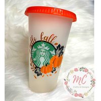 starbucks Herbstbecher - Hallo Herbst Personalisierter Becher Mit Orange Deckel von MCCraftsAndDesigns