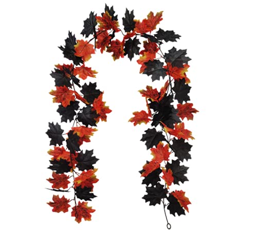 MCDSAJ Girlande zum Aufhängen, Ahornblätter mit schwarzen, roten Sonnenblumen, künstliche Herbstgirlande, Thanksgiving, Halloween, Dekoration für Zuhause, Hochzeit, Kamin, Party von MCDSAJ