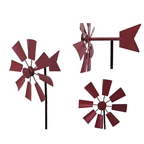 MCDSAJ Windmühlenpfahl aus Eisen, 66 cm, Gartendekoration, Windrad, Ornament für Weihnachten, Rasendekoration, Rot von MCDSAJ