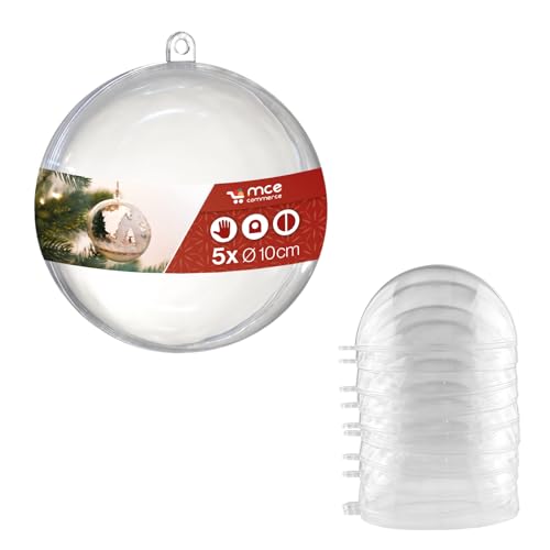 Acryl Kugel A661005 Acryl Ø 10 cm glasklar mit Öse zum Aufhängen 2 Teile, 5 Stück, Plexiglas Kugeln, Weihnachtskugel, Kunststoffkugel transparent, Kunststoff von MCE-Commerce
