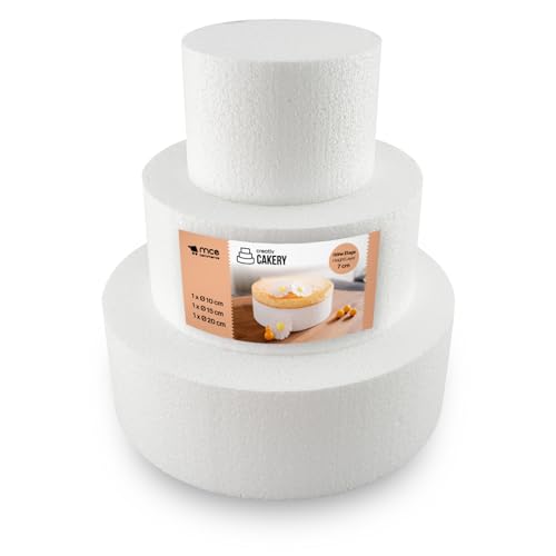 MCE-Commerce A3995893 Styropor Torte Set dreistöckig H 7cm, 10cm 15cm 20cm, EPS, weiß von MCE-Commerce