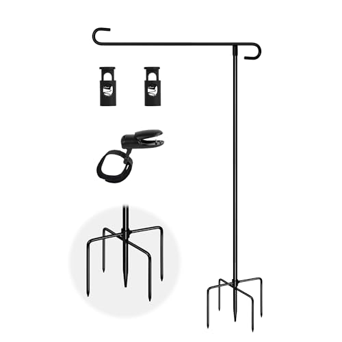 MCFULL Gartenflaggenhalter mit 5 Zinken, stabiles Design, Gartenflaggenständer für draußen, S-Typ, Hofflaggenhalter mit Clip und Federstopper für Veranda, Hof, Dekorationen im Freien von MCFULL