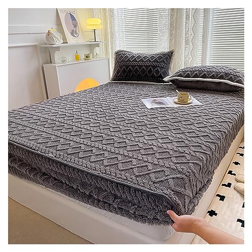 Matratzenbezug, Winter-Warmer Bettbezug, Samt-Fleece-Bettwäsche, Dickes Spannbettlaken, Queen-King-Size-Größe (Color : Dark Grey, Size : S-King 200x220x30cm) von MCHDMI