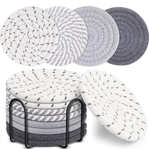 8 saugfähige Getränkeuntersetzer, handgefertigt, geflochtene Getränkeuntersetzer mit Halter, Untersetzer für Couchtisch, super saugfähige, hitzebeständige Untersetzer für Getränke, tolles 8 saugfähige Getränkeuntersetzer, handgefertigt, geflochtene Getränkeuntersetzer mit Halter, Untersetzer für Couchtisch, super saugfähige, hitzebeständige Untersetzer für Getränke, tolles von MCHERRY