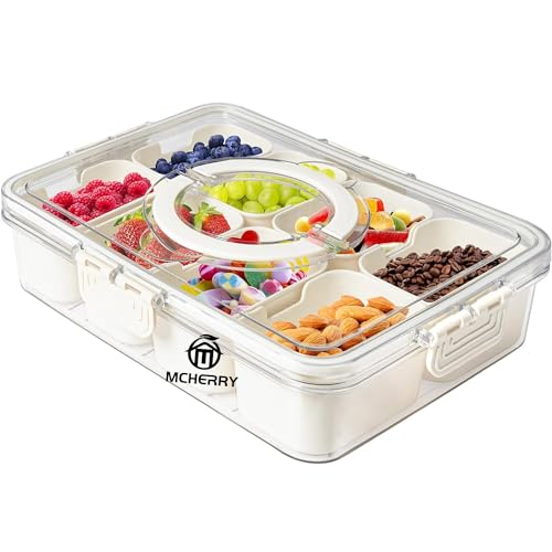 MCHERRY Geteiltes Serviertablett mit Deckel, abnehmbare geteilte Platte, Lebensmittelaufbewahrungsbehälter mit 8 Fächern für Weihnachtsfeier, Gemüse, Snacks, Obst, Nüsse, Süßigkeiten, Cracker, Chips von MCHERRY