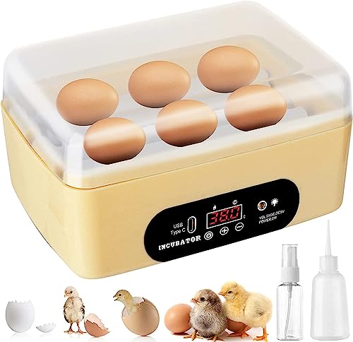 MCHERRY Hühnerei-Inkubator, automatischer Ei-Hatching-Inkubator, 4-6 Mini-Eier-Geflügel-Hatcher mit Temperaturregler-Feuchtigkeitsanzeige für das Hatchen von Hühnerqualen-Enten-Vogeleiern von MCHERRY