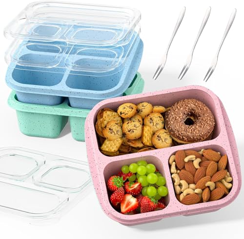 MCHERRY Snackboxen mit Fächern, stapelbare Bento-Boxen für Kinder und Erwachsene, 3 Fächer, Bento-Lunchboxen, wiederverwendbare geteilte Lebensmittelaufbewahrungsbehälter für Schule, Arbeit, Reisen, 3 von MCHERRY