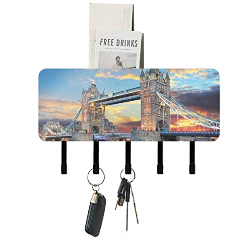 Tower Bridge London Schlüsselhalter für die Wand, dekorativer Brief-Organizer, Wandmontage, mit 5 Haken, Montagematerial, Schlüsselbrett für Eingangsbereich, Flur, Garage von MCHIVER