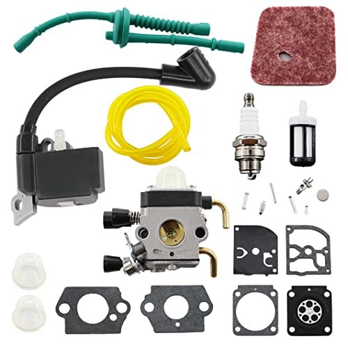 MCHNIC Vergaser & Zündspule Zündkerze Luftfilter Satz für STIHL FS38 FS45 FS46 FS55 FS55C FS55R FS55RC FC55 HL45 HS45 KM55 KM55R Kettensäge 4140 120 0619, 4140 400 1308 von MCHNIC