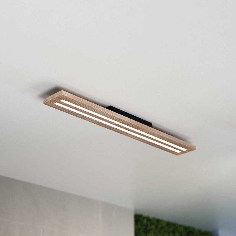 LED-Deckenleuchte Woody, Länge 80 cm, Eiche/schwarz, 3.000 K von MCJ