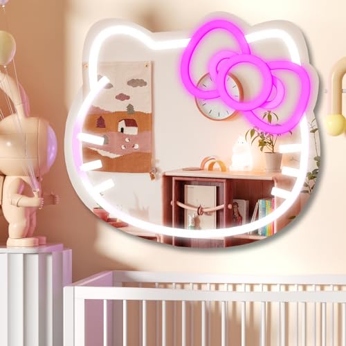 MCJSGSP Anime Hello Kit Cat Neon Sign Mirror L16.1 W14 Vanity Mirror with Lights Bedroom Wall Mirror for Pink Room Decor and a Makeup Mirror with Lights Teen Girl Gifts MCJSGSP Anime Hello Kit Cat Neon Sign Mirror L16.1 W14 Vanity Mirror with Lights Bedroom Wall Mirror for Pink Room Decor and a Makeup Mirror with Lights Teen Girl Gifts von MCJSGSP