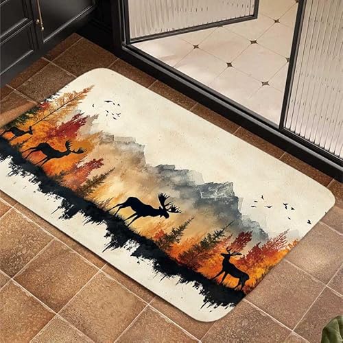Rustikaler Hirsch-Badteppich, weiß, Jagd, Wildtiere, Bauernhaus, antiker Hirsch, Elch, Wald, Vintage, Berghütte, Landhausstil, dekorative Bodenmatte für Wohnzimmer, Küche, Schlafzimmer, 43,2 x 73,2 cm von MCKTOM