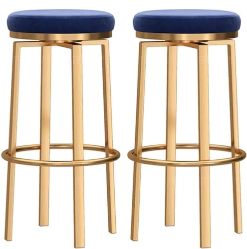 Barhocker oder Küche Barhocker Drehbar 2 Stück Runde Barhocker, Gepolsterte Hochstühle aus Samt mit goldener Fußstütze und Gummi-Fußmatten für die Küche Barstühle (Blau, 65 cm Sitting Höhe) von MCLIUJIA
