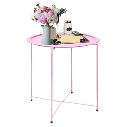 MCLIUJIA Campingtisch klappbar Klapptisch Klappbarer Beistelltisch Aus Metall, Runder Tisch, Klappbarer Tisch Für Heimcamping Für Outdoor(Pink) von MCLIUJIA