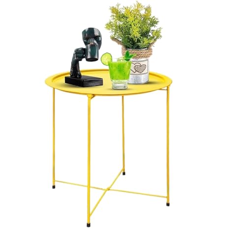 MCLIUJIA Campingtisch klappbar Klapptisch Klappbarer Beistelltisch Aus Metall, Runder Tisch, Klappbarer Tisch Für Heimcamping Für Outdoor(Yellow) von MCLIUJIA