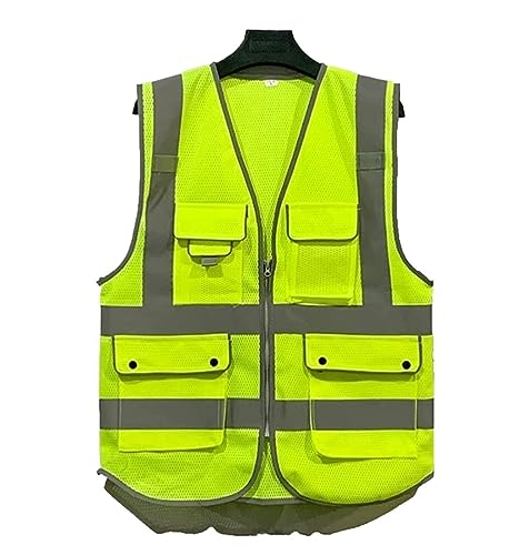 Warnweste Reflektierend Reflektierende Sicherheitsweste Hohe Sichtbarkeit Atmungsaktive Arbeitskleidung Mit Taschen Und Reißverschluss For Bau, Verkehr, Sicherheitsarbeit Sicherheitsweste(XXL) von MCLIUJIA