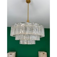Mid Century Doria Murano Glass Ceiling Light/Vintage Ice Chandelier By Leuchten 70S/Space Age Tube Hanging Lamp von MCMSchop