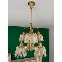 Vintage Glass & Brass Richard Essig Hanging Lamp/Mid Century Modern German Designer Light 70S/Space Age Murano Ceiling Fixture von MCMSchop