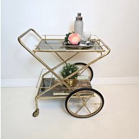 Vintage Rare Hollywood Regency Faltbare Messing Und Rauchglas Bar Cart von MCMeffect