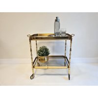 Vintage Hollywood Regency Messing/Rauchglas Bar Wagen Mit Herausnehmbarem Tablett 1960Er Jahre Italien von MCMeffect
