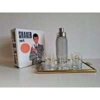 Vintage Mcm Unbenutztes Shaker Set Mit 6 Cocktailgläsern in Original Box Made Tschechoslowakei 80Er Jahre von MCMeffect