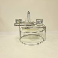 Vintage Mid Century Modern Chrom Und Glas Transformator Couchtisch Mit 3 Gläsern von MCMeffect