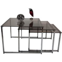 Vintage Mid Century Modern Chrom Und Rauchglas Satztisch 3Er Set von MCMeffect