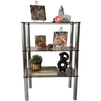 Vintage Mid Century Modern Chrom Und Rauchiges Gläserregal Oder Hifi Tisch. Schwere Starke Konstruktion von MCMeffect