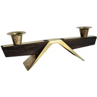 Vintage Mid Century Modern Holz Kerzenständer Aus Messing 60Er Jahre von MCMeffect